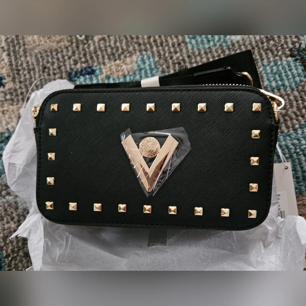 NWT VALENTINO ORLANDI Studded Double Zip Crossbody Camera Bag - Black - Picture 6 of 8
